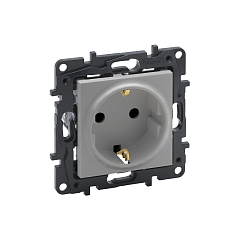 NILOE Розетка силовая 2К+З со шторками 16А, 250 В автоматические клеммы, цвет Алюминий Legrand E-PRO