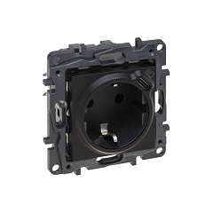 NILOE Комбинированная розетка со шторками 2К+З 16А 250В/USB С 1500мА, б/з, цвет Чёрный Legrand E-PRO